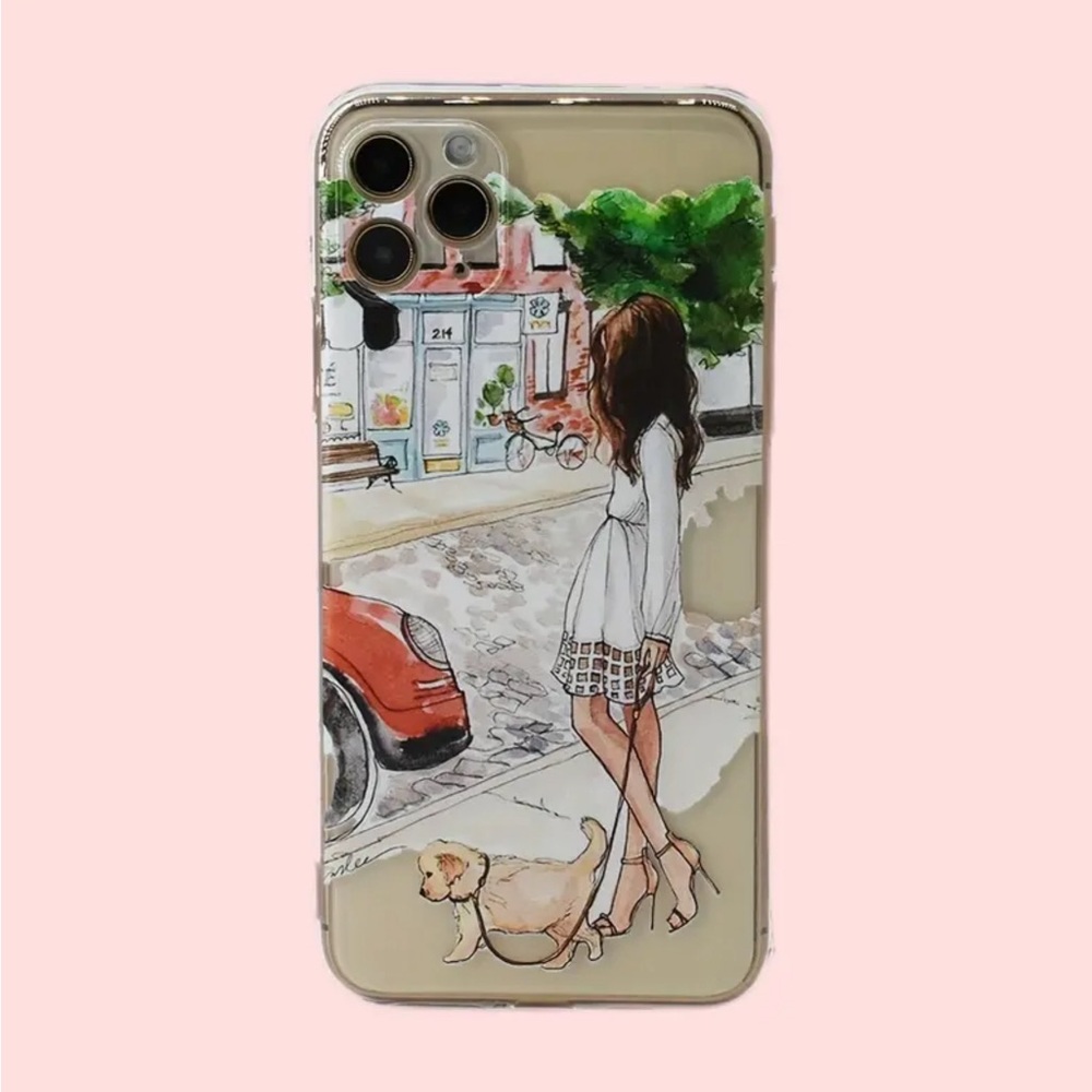 iPhone 14 Pro Max Lady and Puppy Print Phone Case